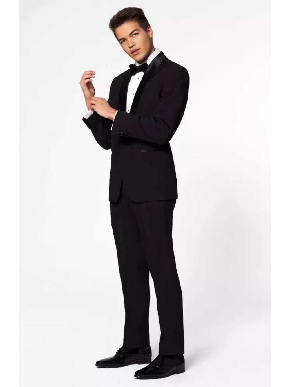 OppoSuits Men's Premium Slim Fit Jet Black Tuxedo Suit -- Size 50 4XL OPEN BOX